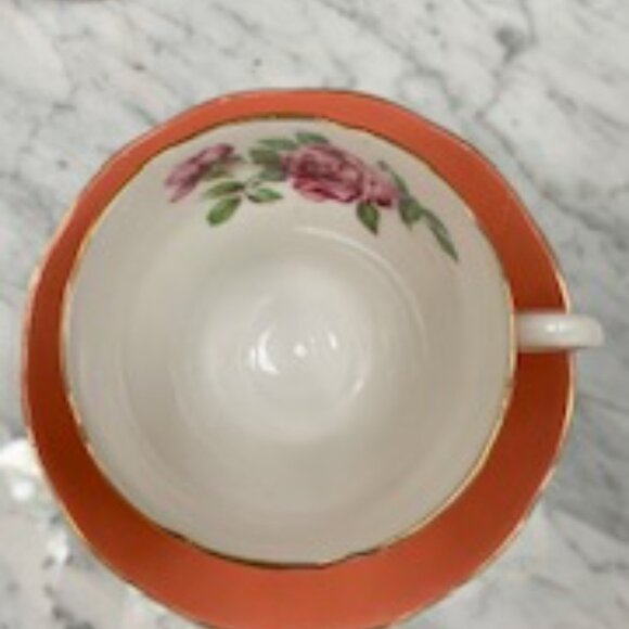 Salisbury Teacup and Saucer | Rose and Salmon Color | Bone China - Picture 2 of 3